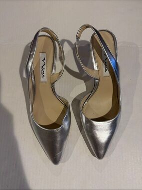 Nina Metallic Silver Pointed Slingback Mules